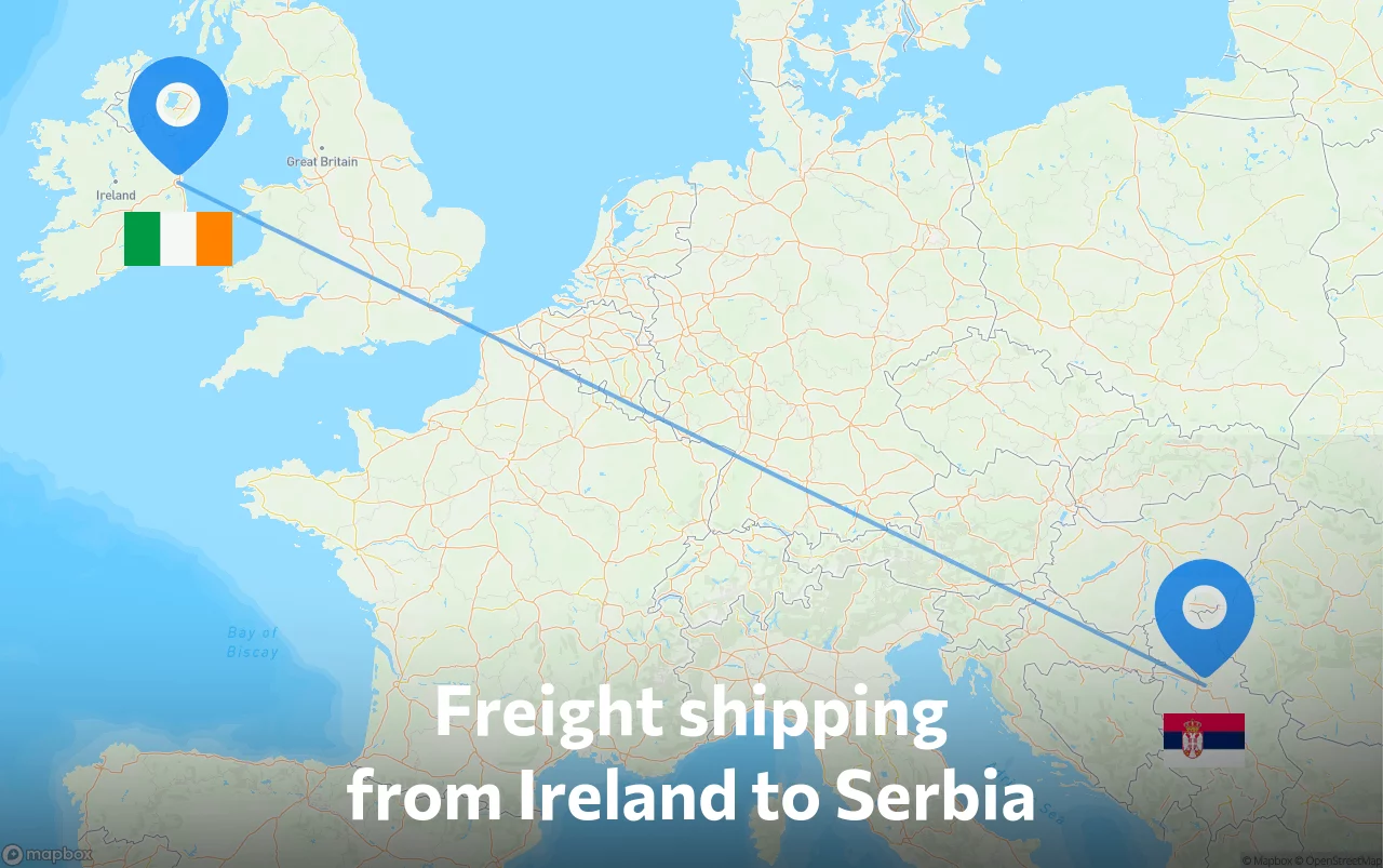 Shipping route from Ireland to Serbia