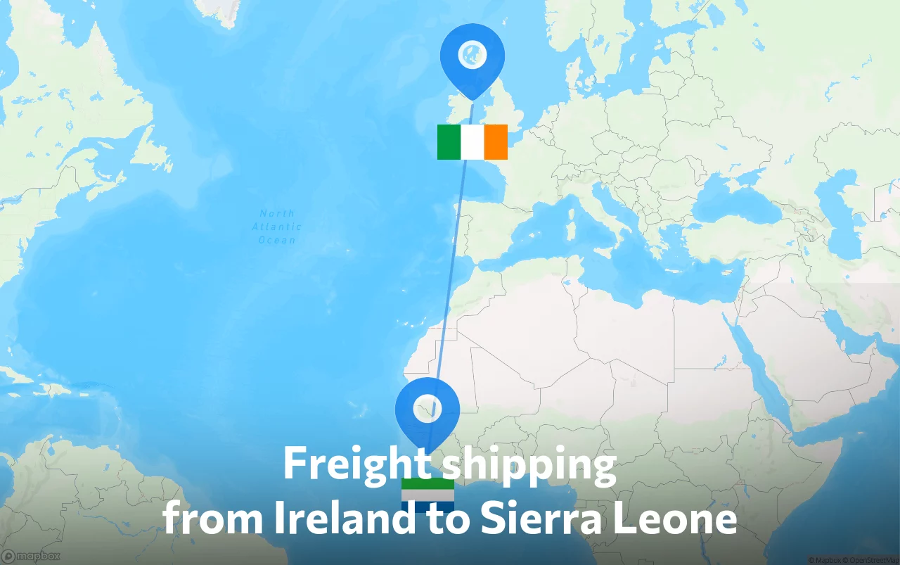 Shipping route from Ireland to Sierra Leone