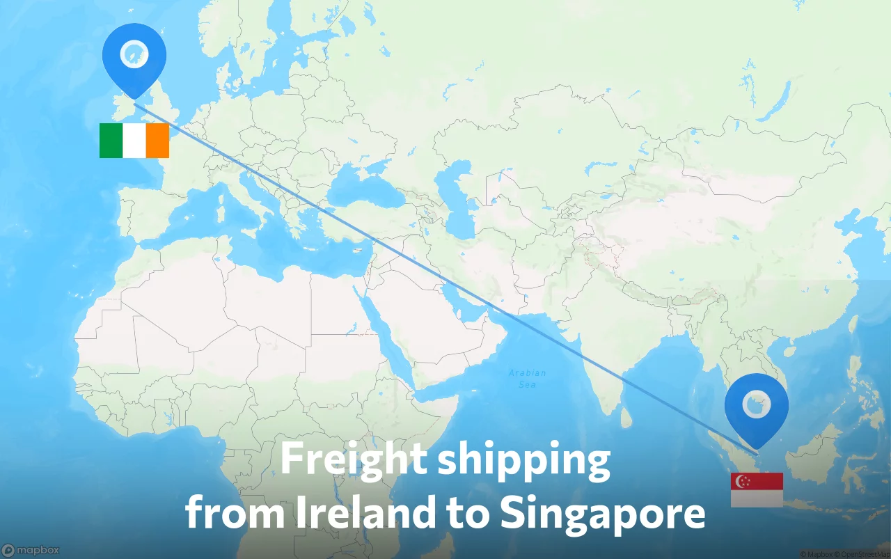 Shipping route from Ireland to Singapore