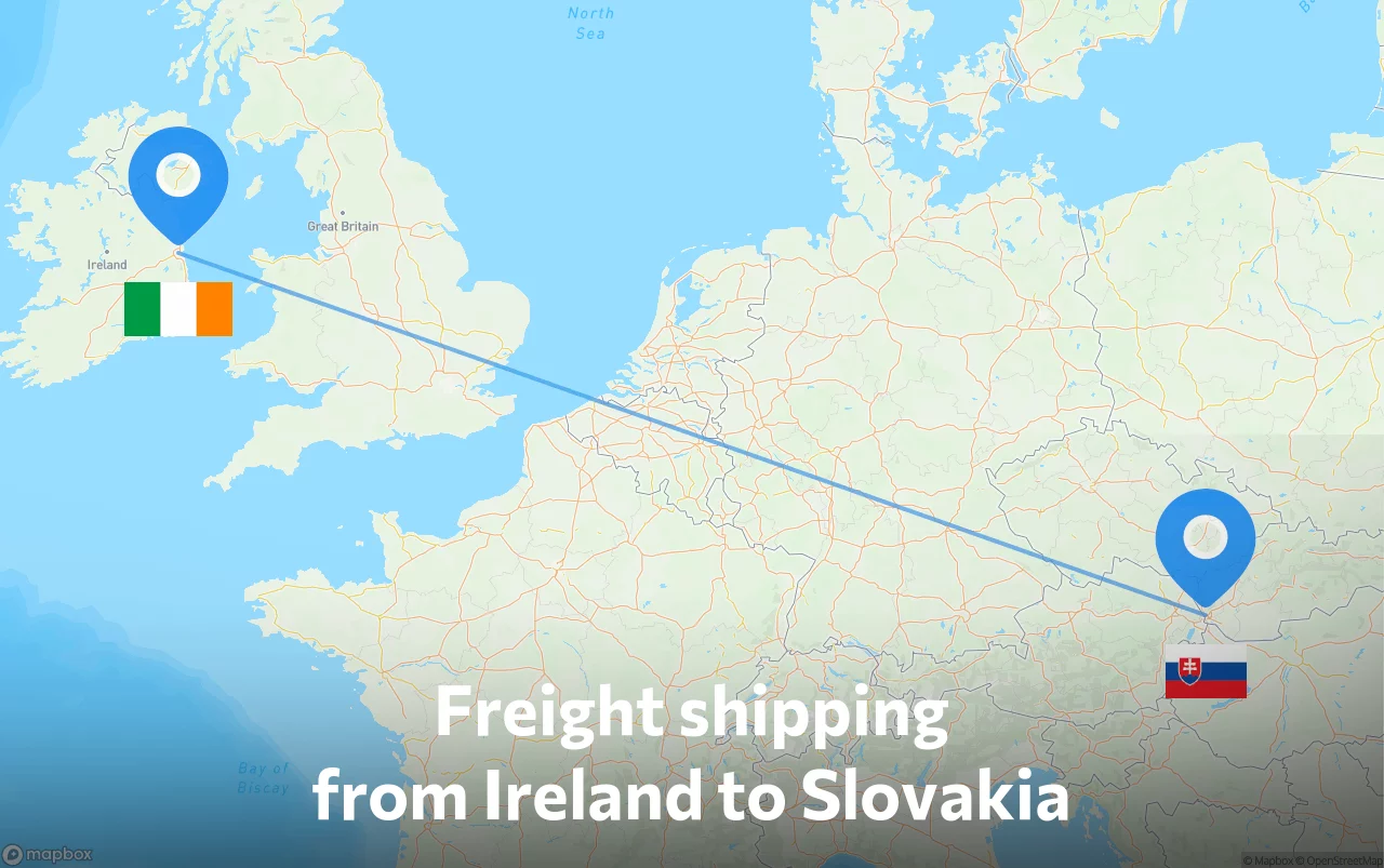 Shipping route from Ireland to Slovakia