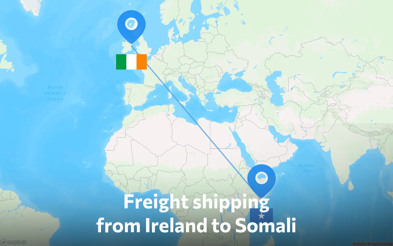 Shipping route from Ireland to Somali