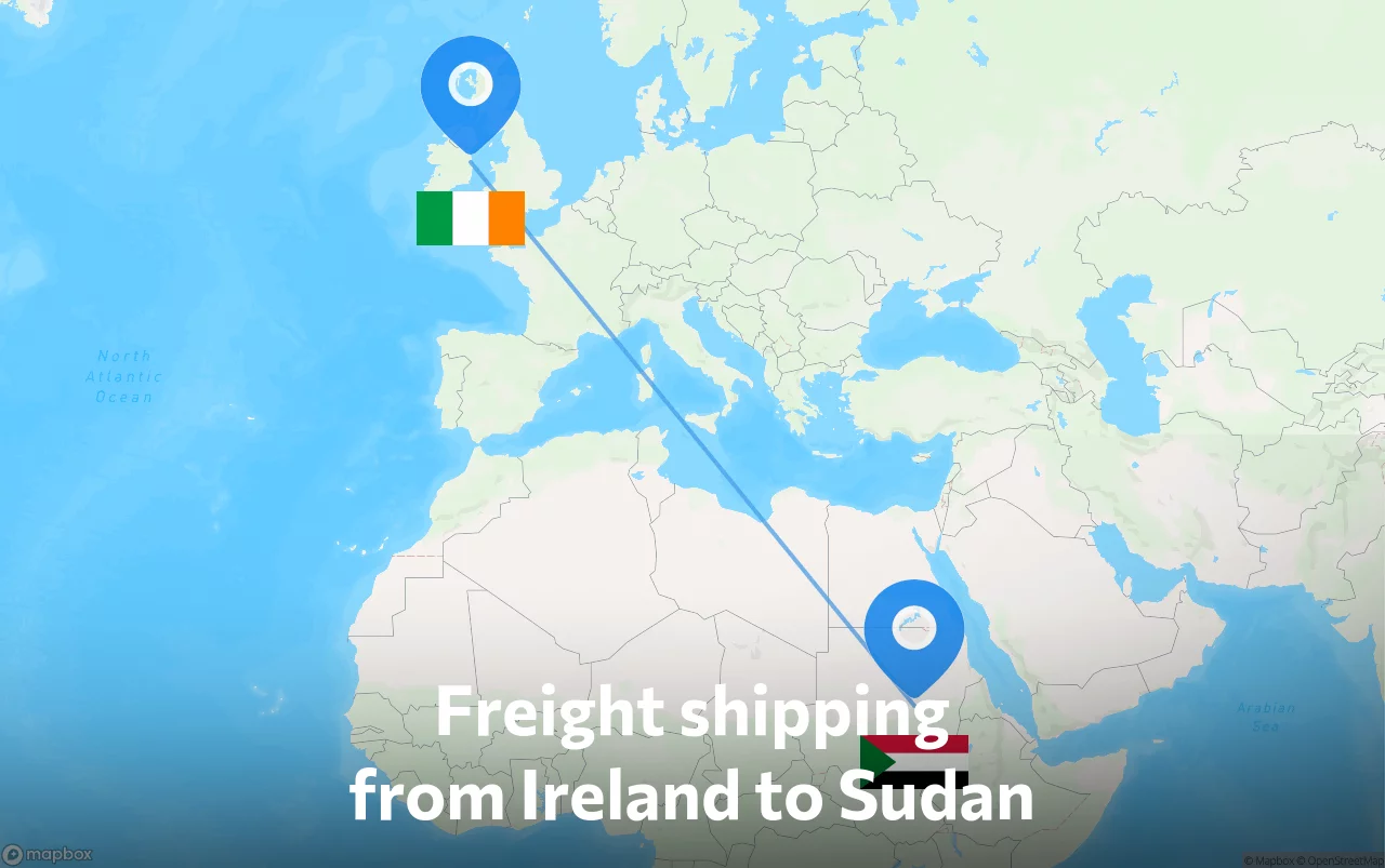 Shipping route from Ireland to Sudan