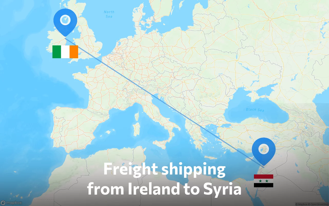 Shipping route from Ireland to Syria