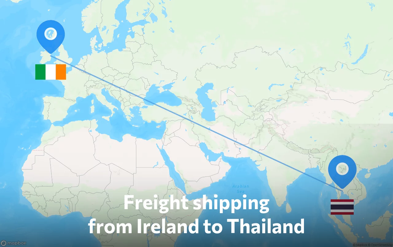 Shipping route from Ireland to Thailand