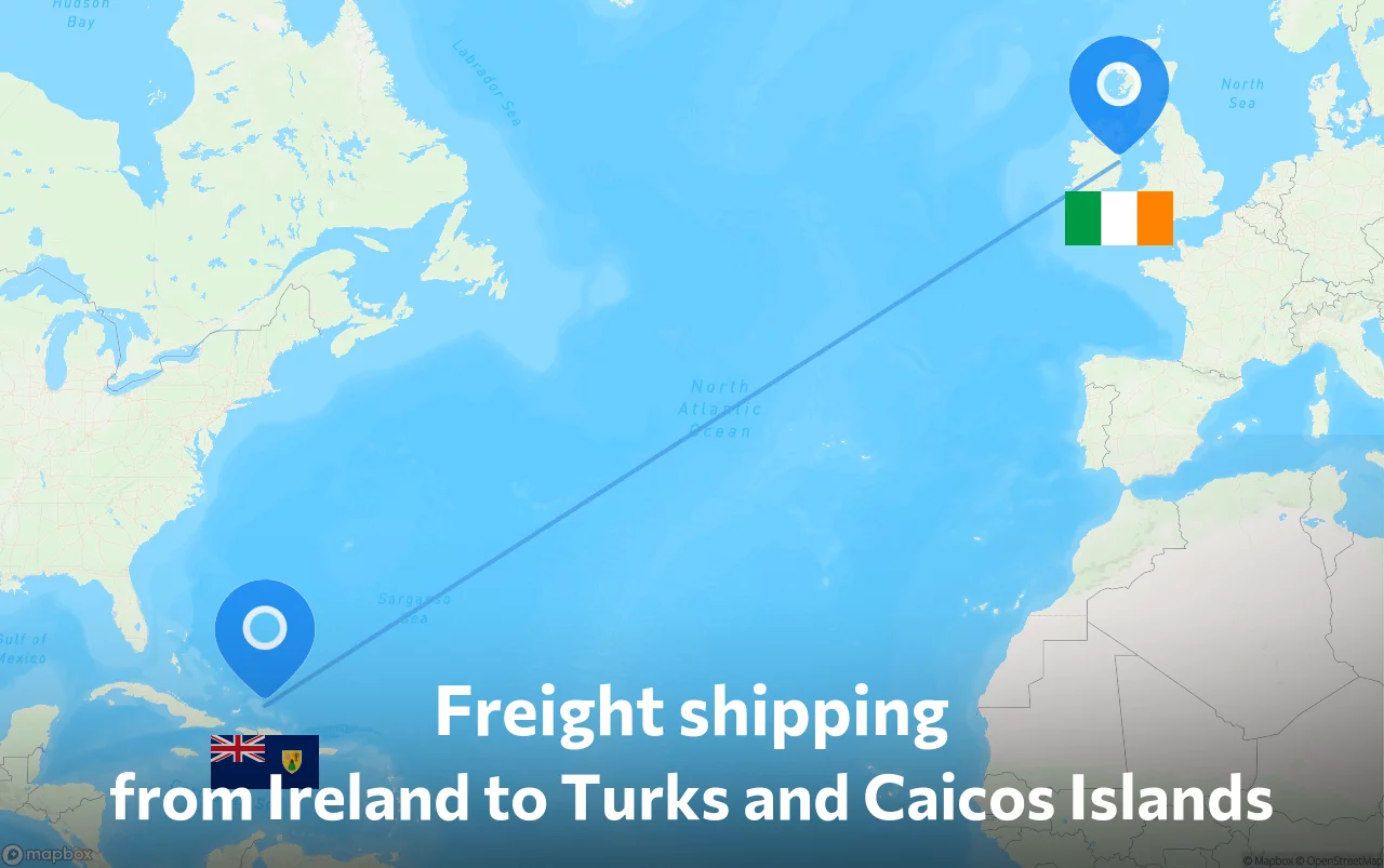 Shipping route from Ireland to Turks and Caicos Islands