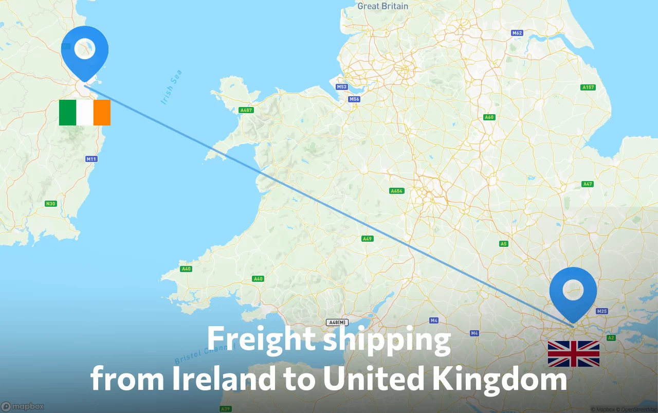 Shipping route from Ireland to United Kingdom