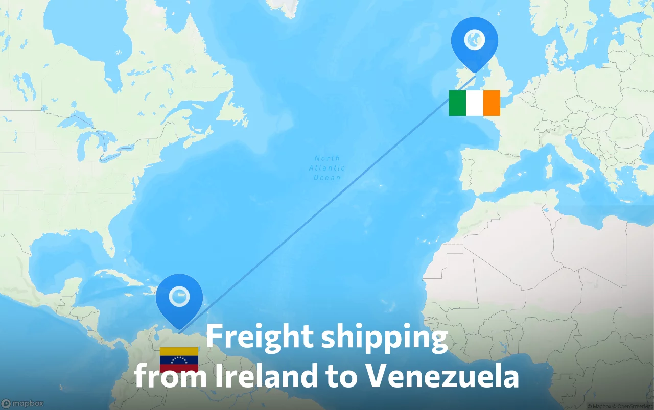 Shipping route from Ireland to Venezuela