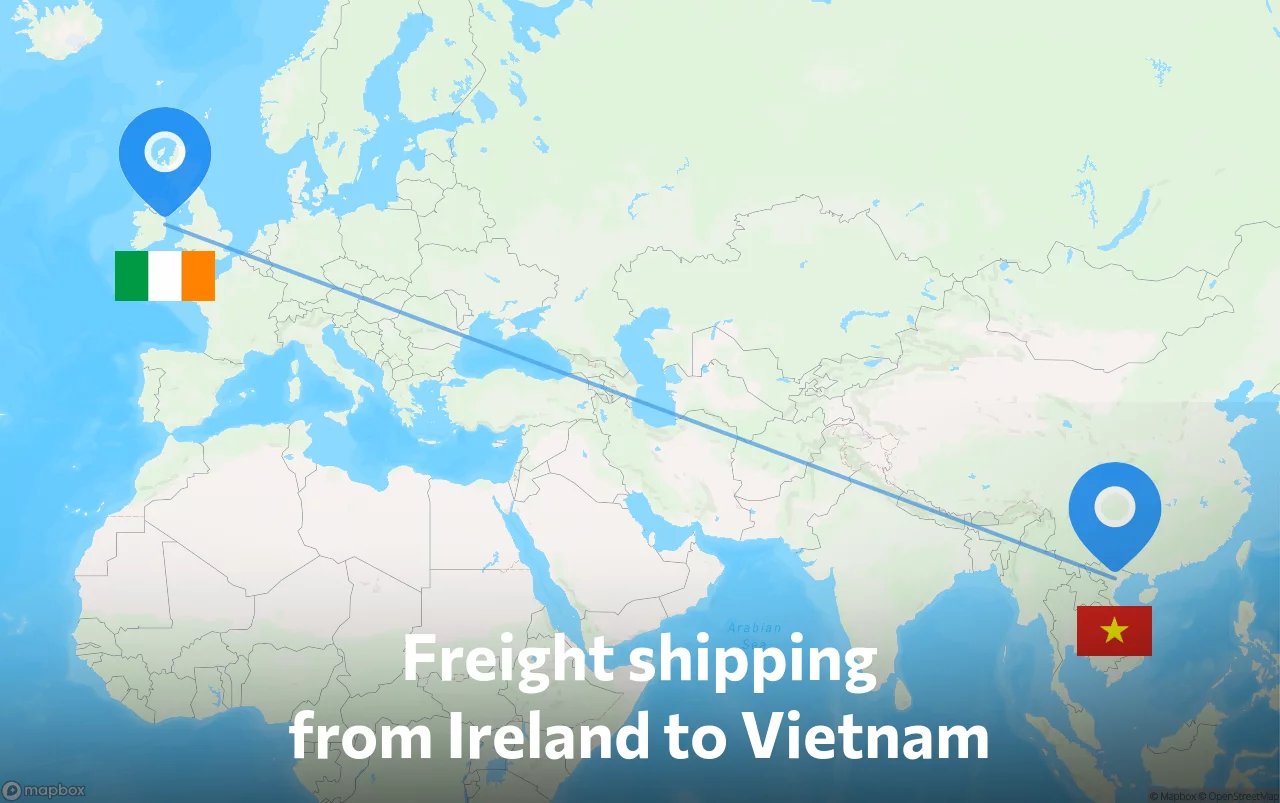 Shipping route from Ireland to Vietnam