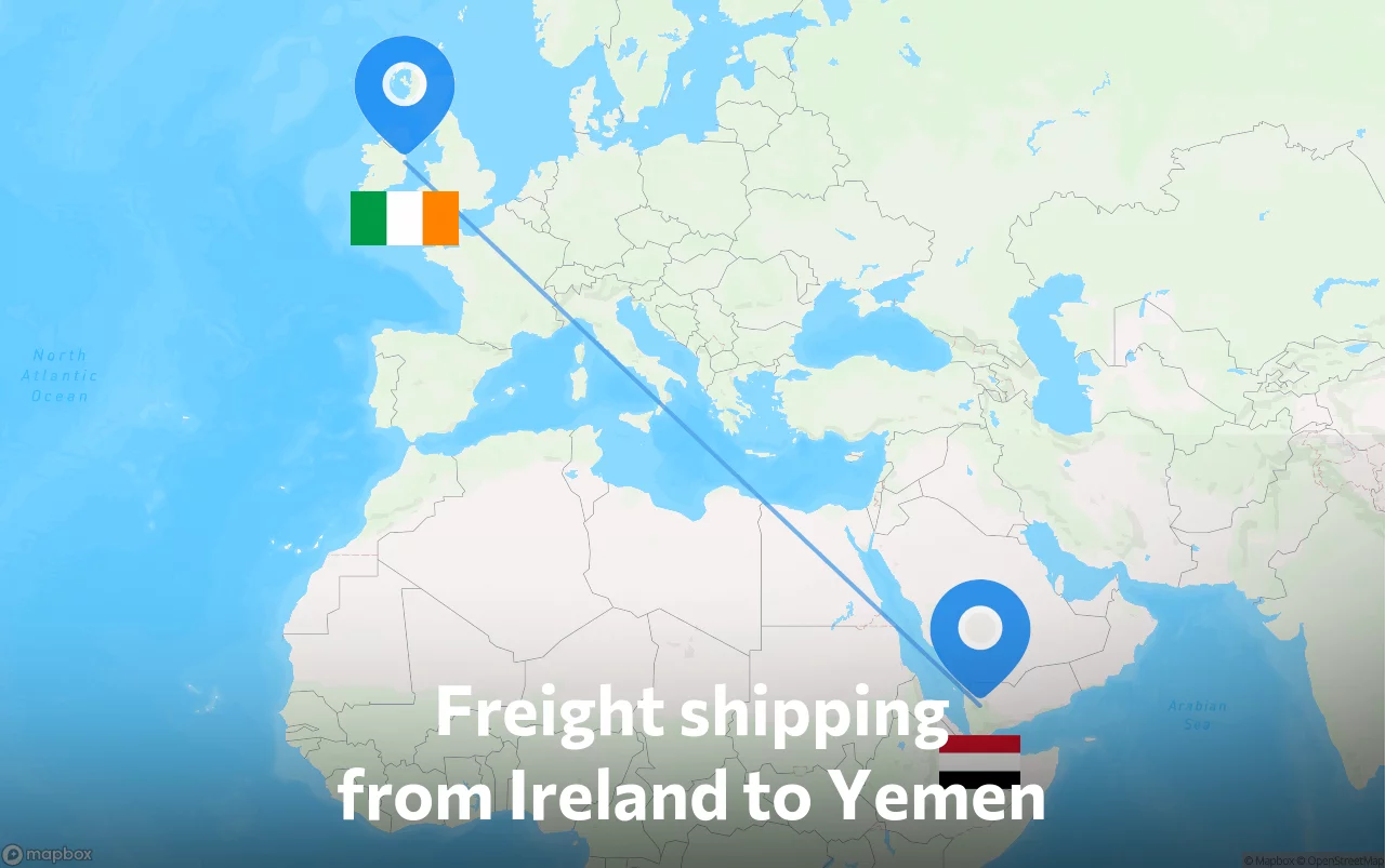 Shipping route from Ireland to Yemen