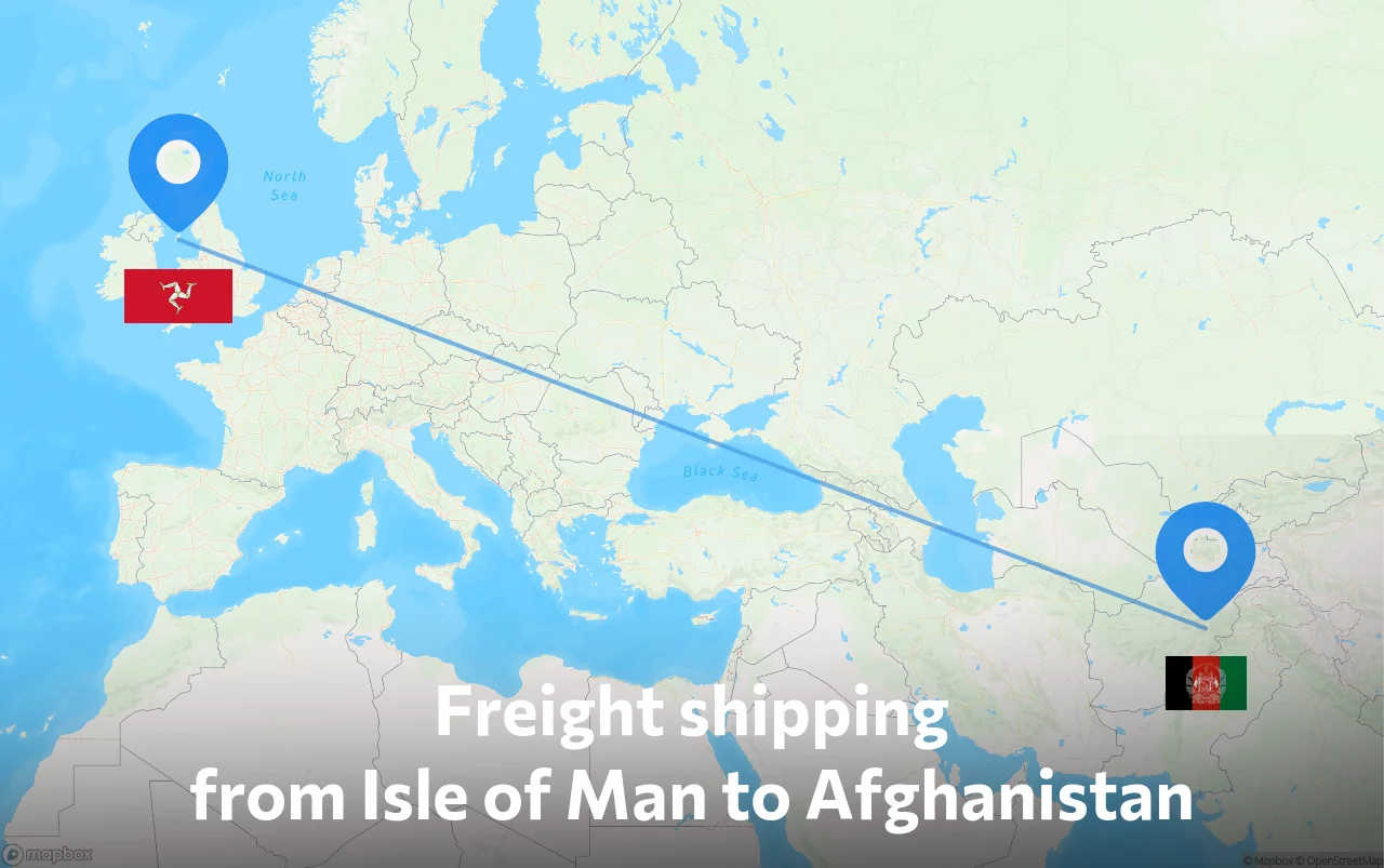 Shipping route from Isle of Man to Afghanistan