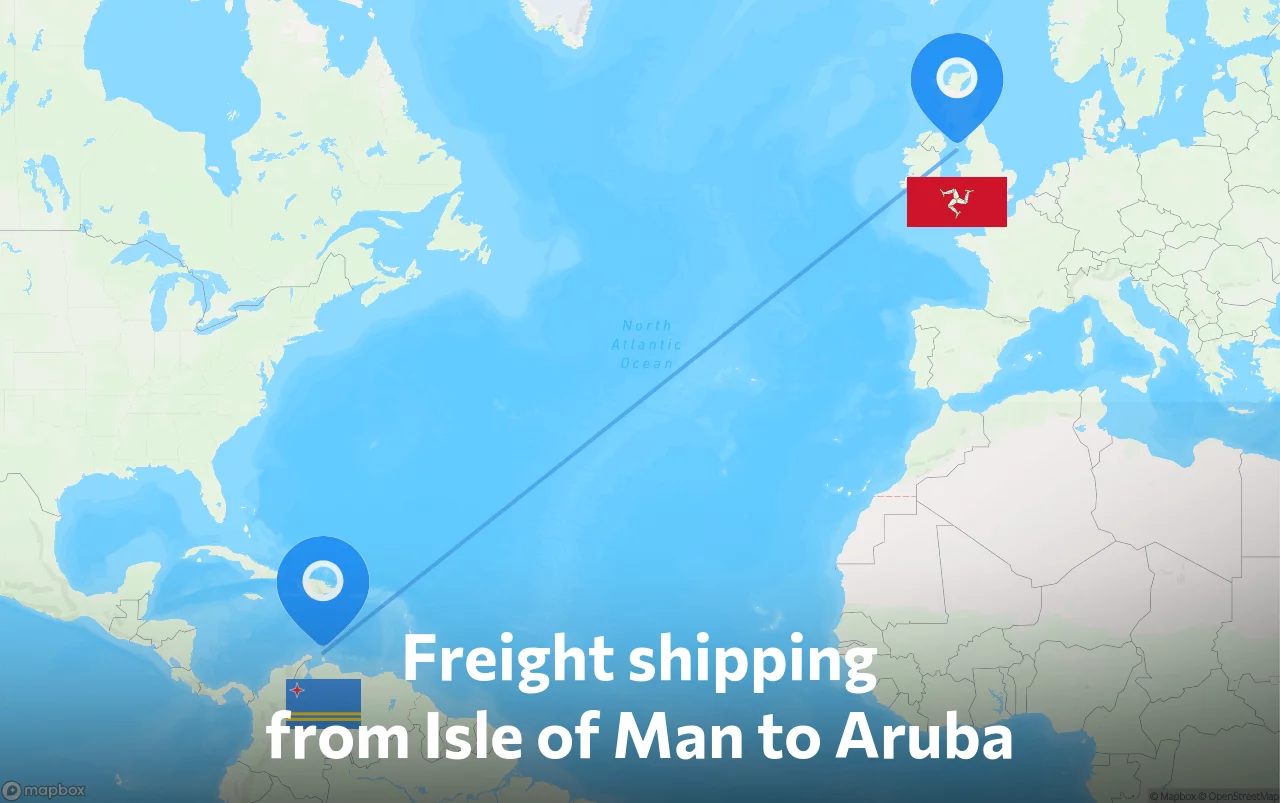 Shipping route from Isle of Man to Aruba