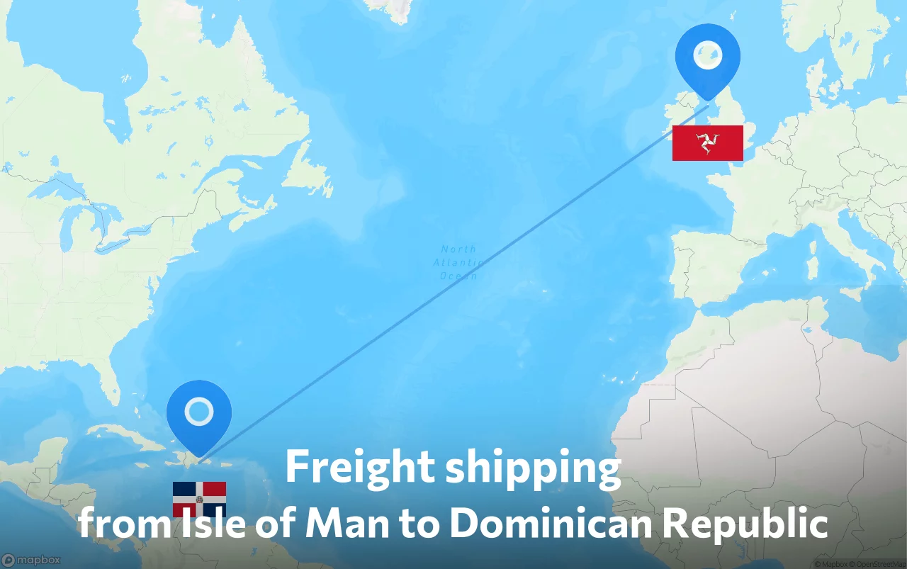 Shipping route from Isle of Man to Dominican Republic