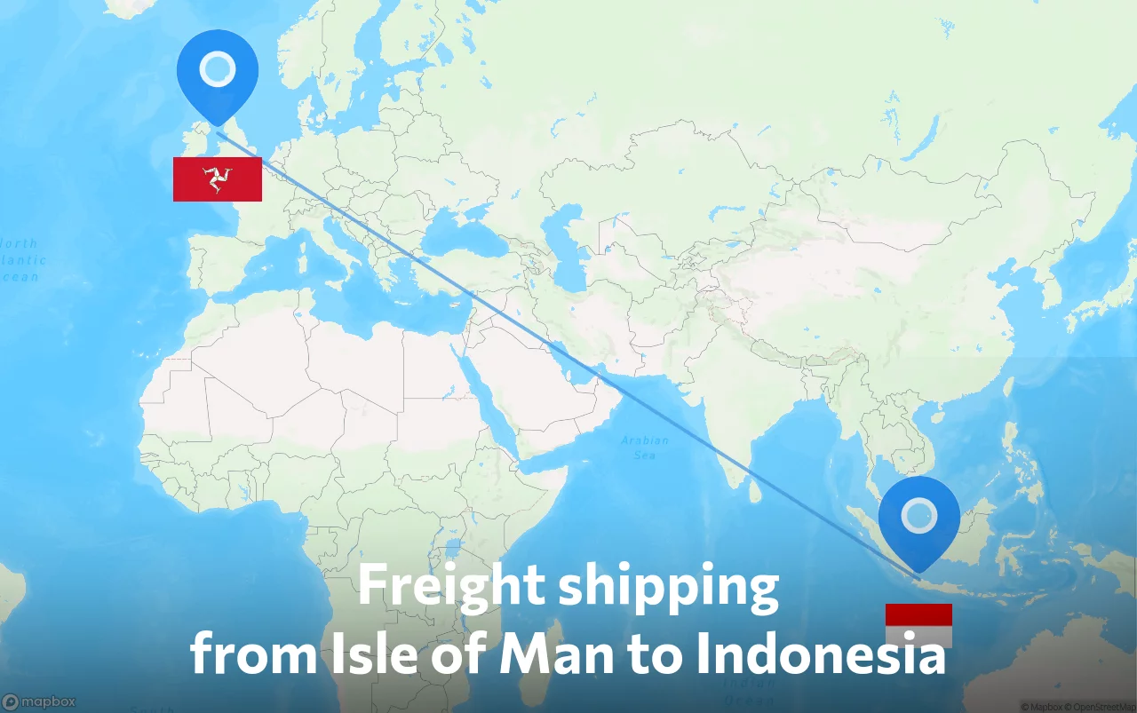 Shipping route from Isle of Man to Indonesia