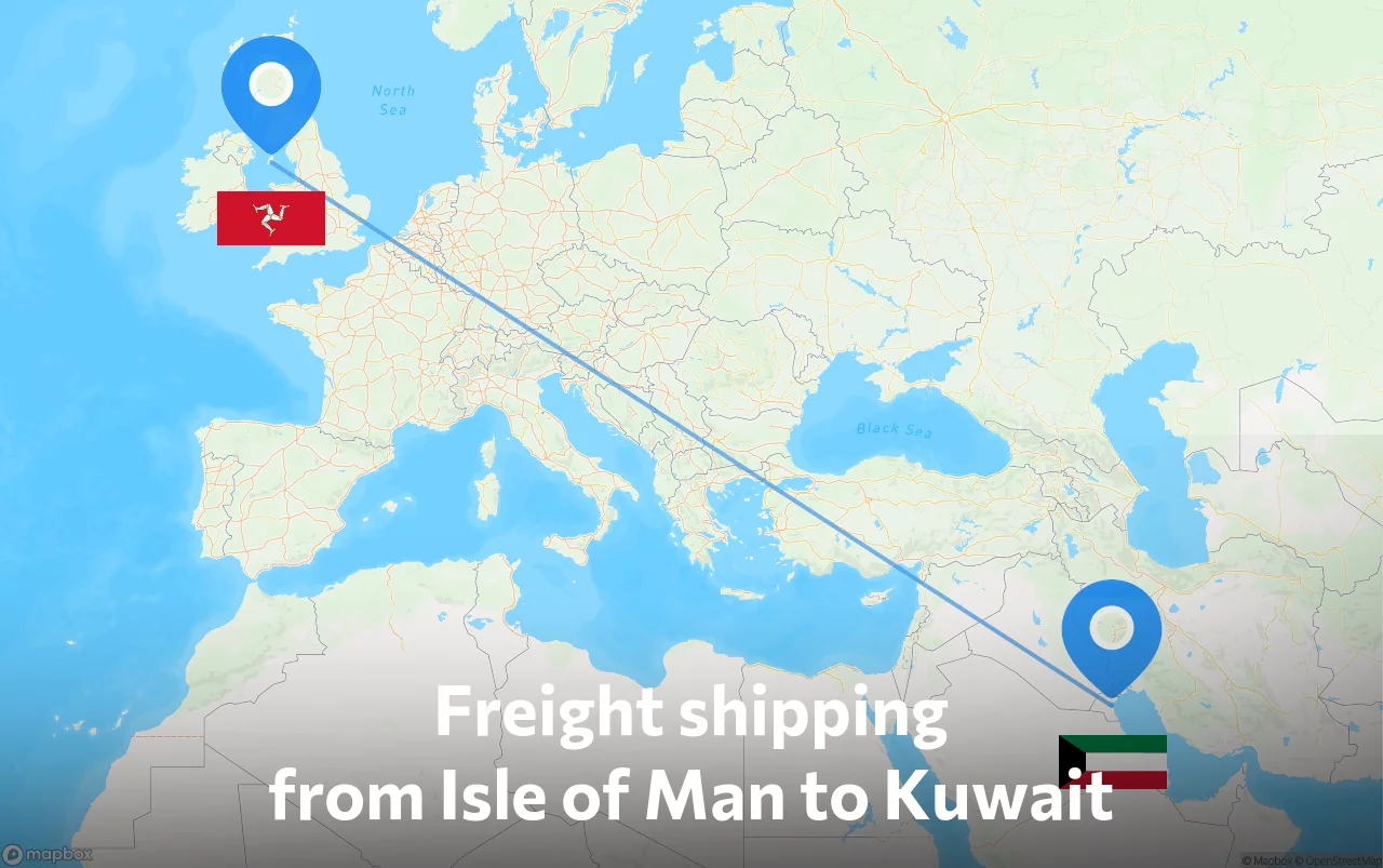 Shipping route from Isle of Man to Kuwait