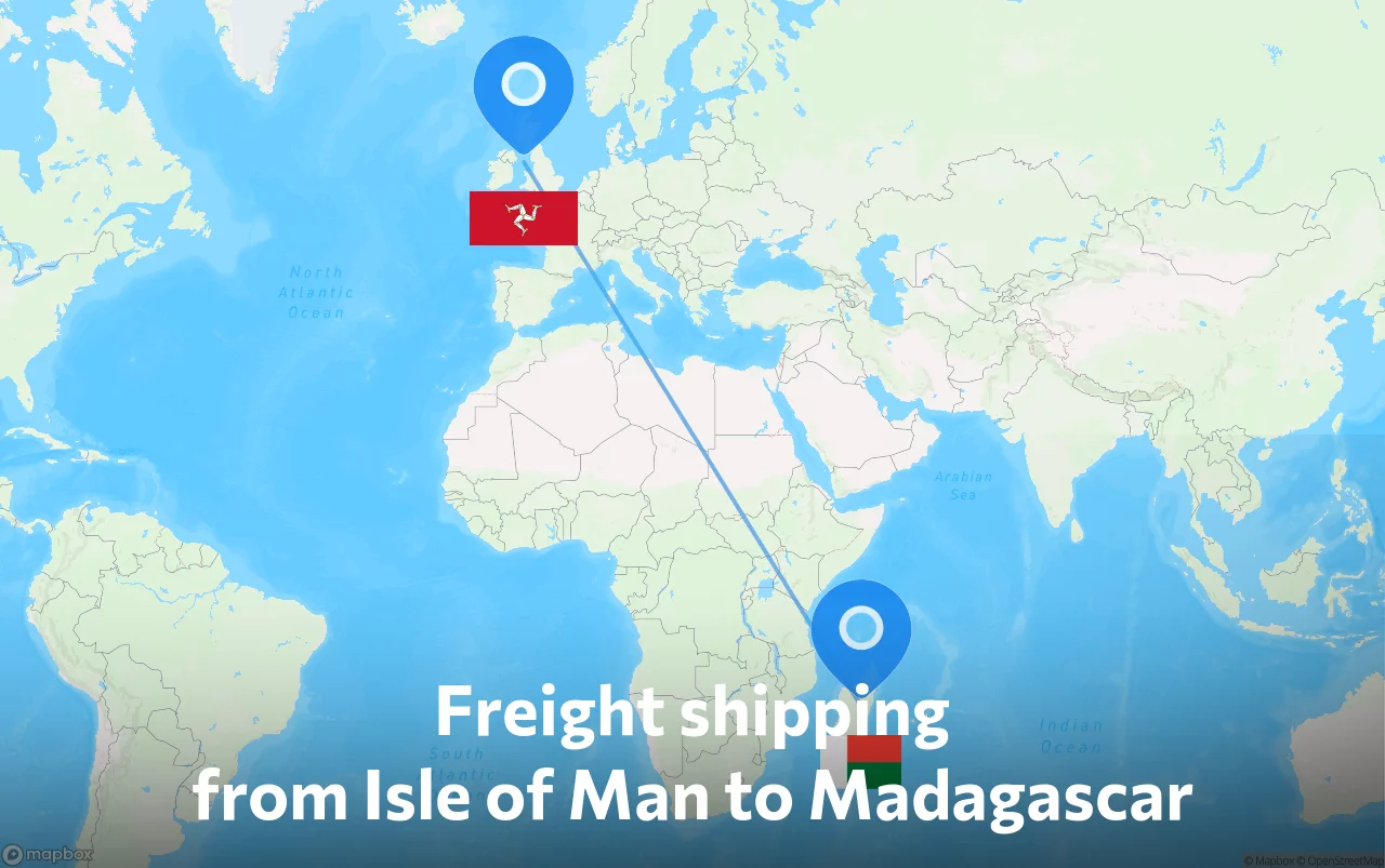 Shipping route from Isle of Man to Madagascar