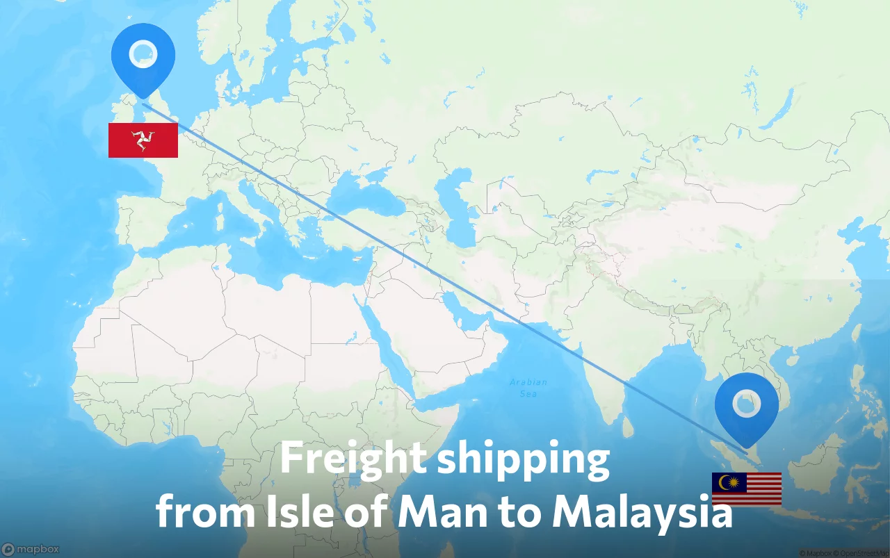Shipping route from Isle of Man to Malaysia