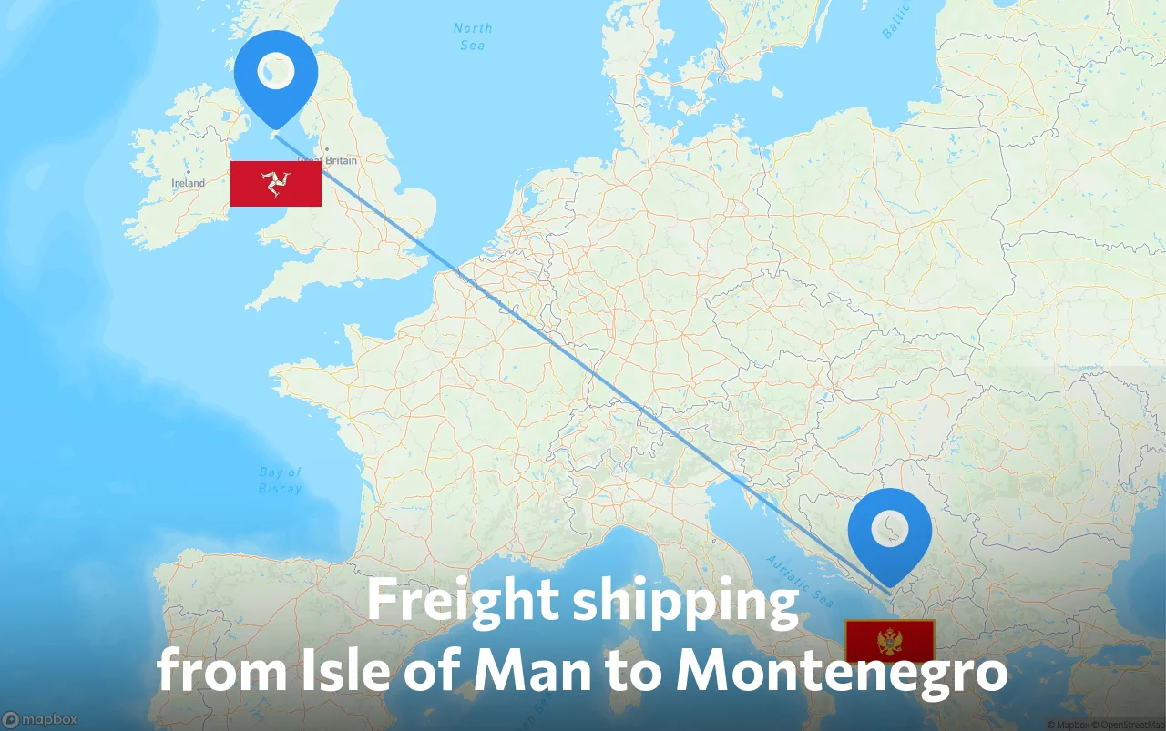Shipping route from Isle of Man to Montenegro
