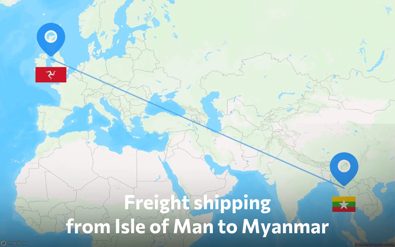Shipping route from Isle of Man to Myanmar