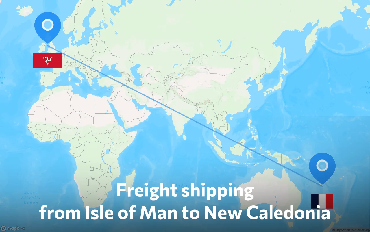 Shipping route from Isle of Man to New Caledonia