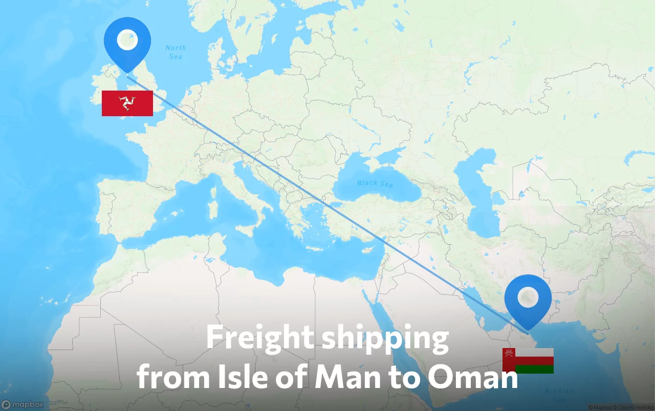 Shipping route from Isle of Man to Oman