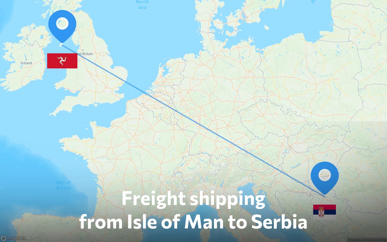 Shipping route from Isle of Man to Serbia