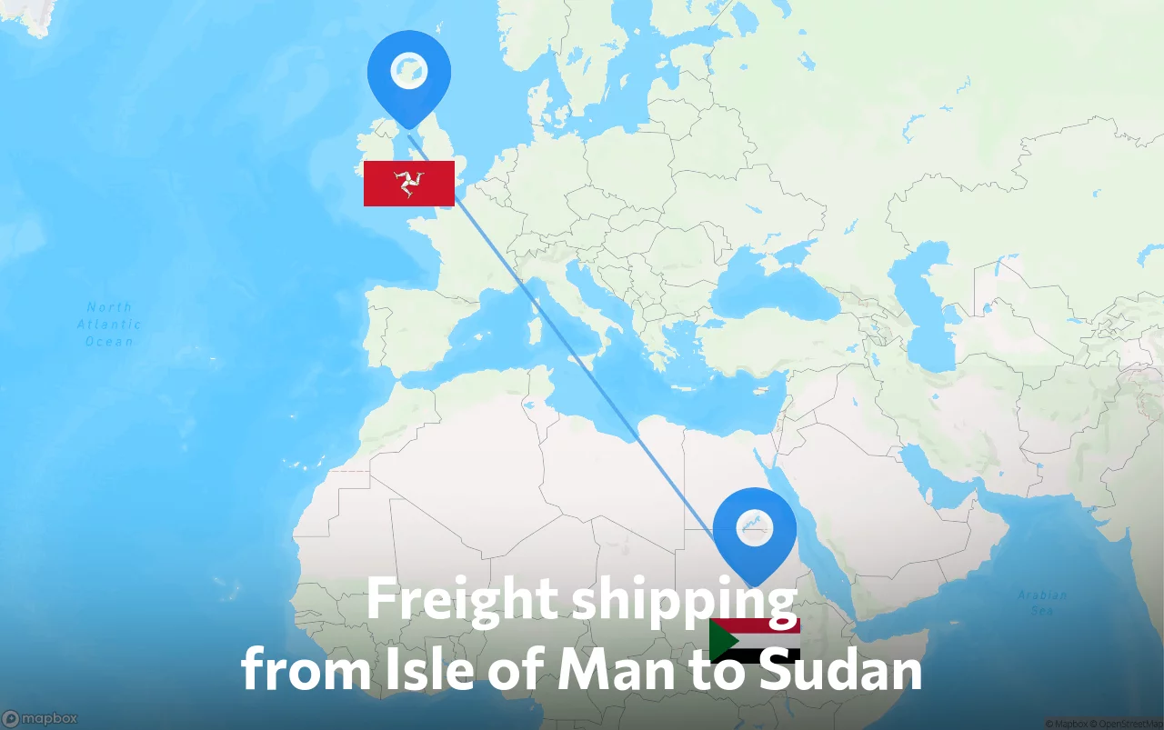 Shipping route from Isle of Man to Sudan
