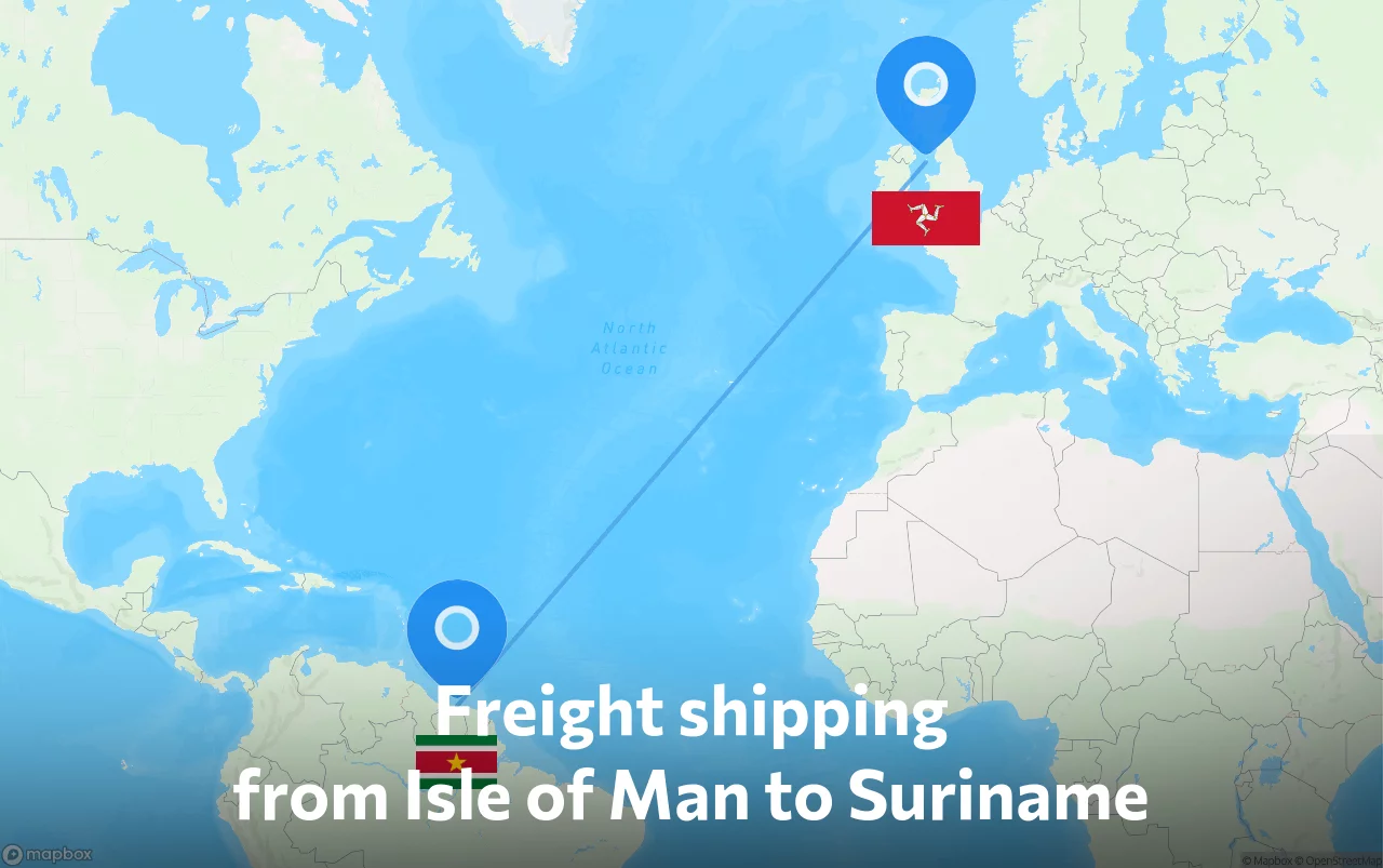 Shipping route from Isle of Man to Suriname