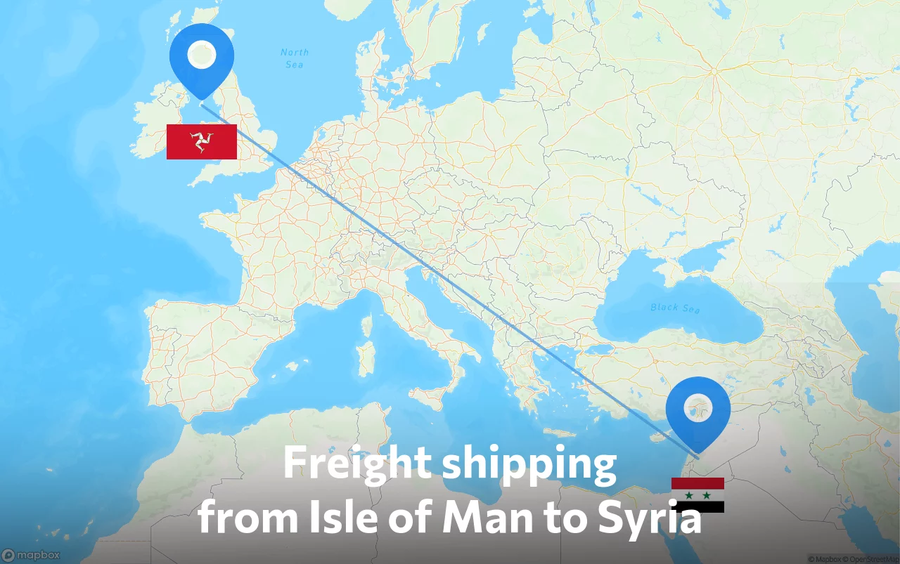 Shipping route from Isle of Man to Syria