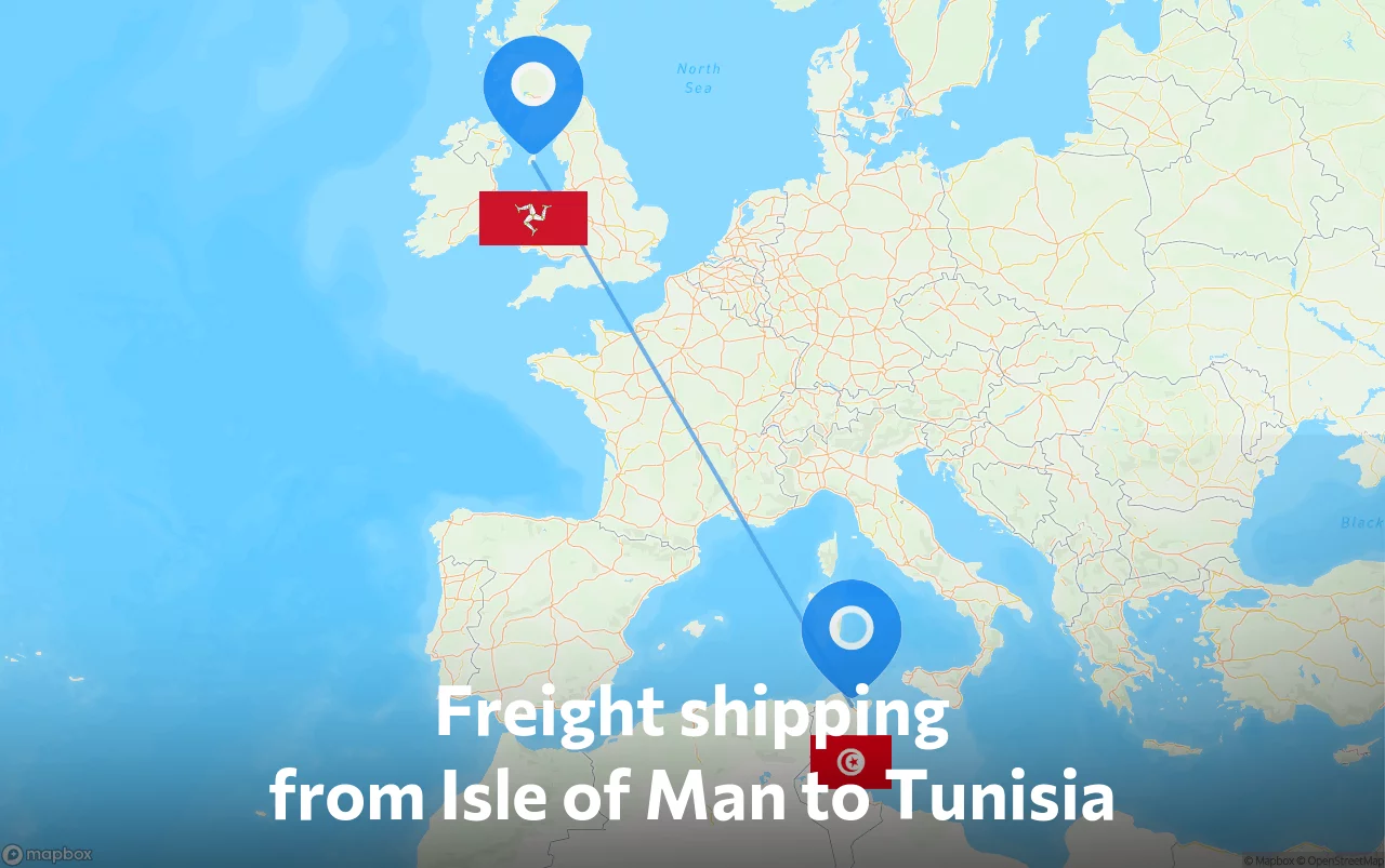 Shipping route from Isle of Man to Tunisia