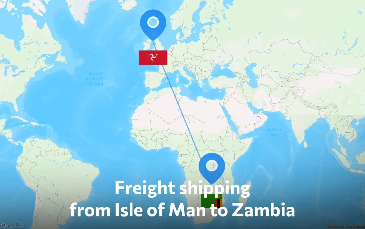 Shipping route from Isle of Man to Zambia