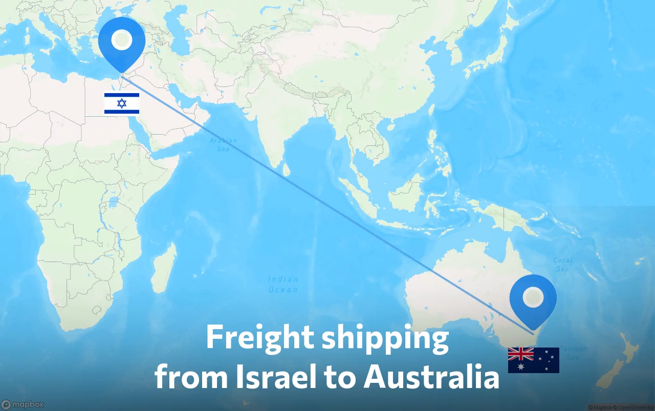 Shipping route from Israel to Australia