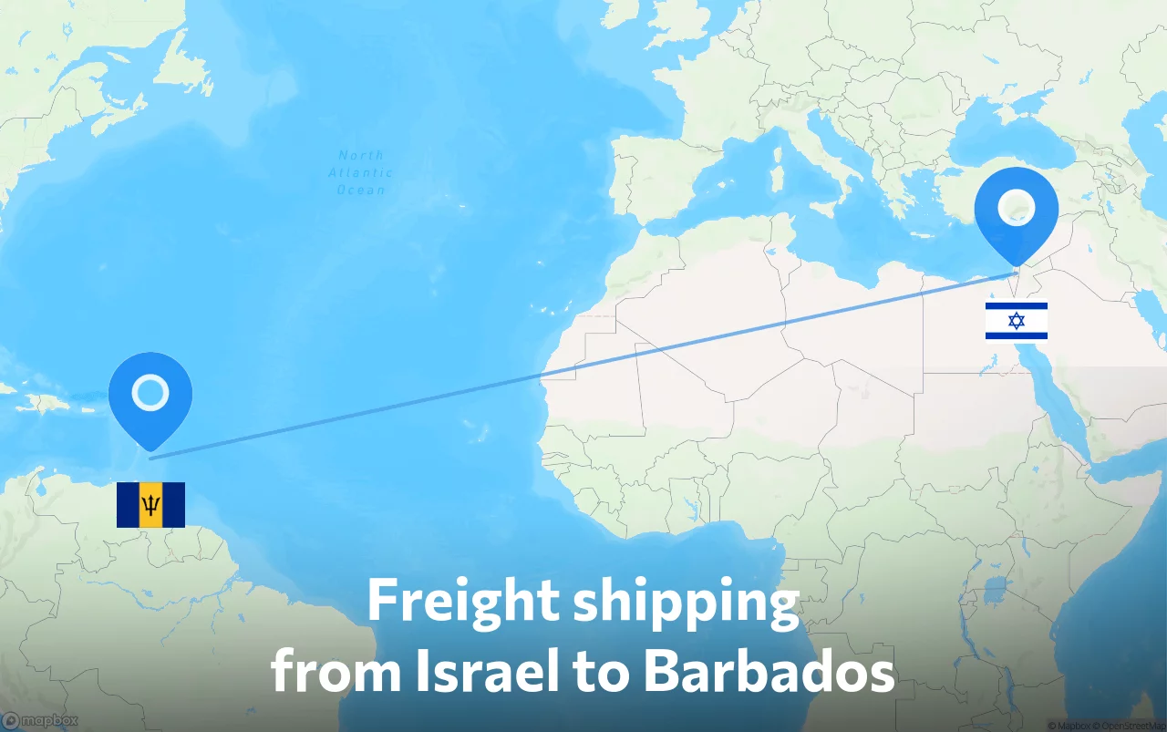 Shipping route from Israel to Barbados