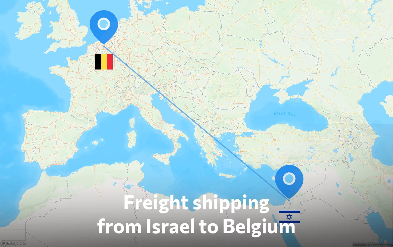 Shipping route from Israel to Belgium