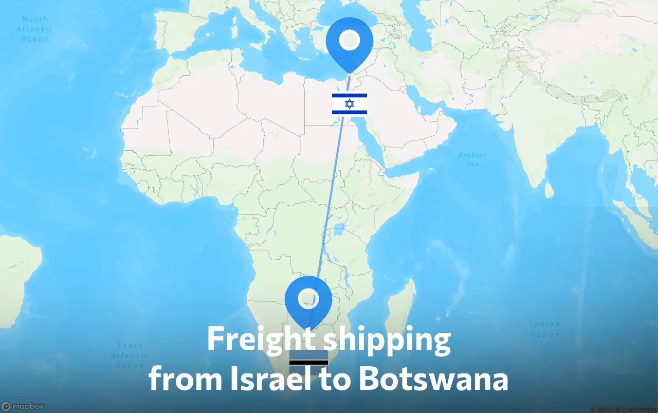 Shipping route from Israel to Botswana