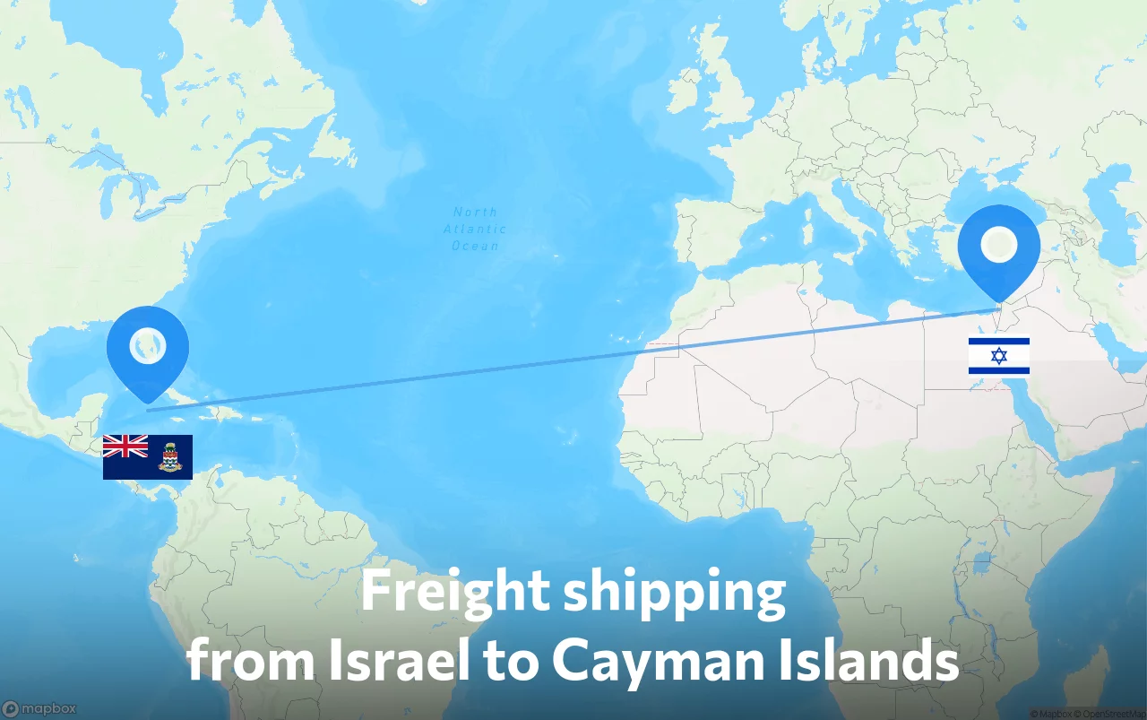 Shipping route from Israel to Cayman Islands
