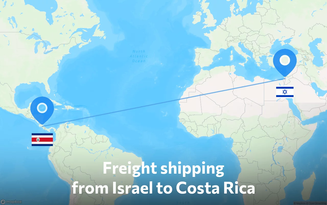 Shipping route from Israel to Costa Rica