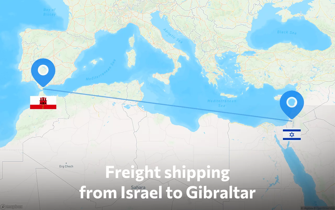 Shipping route from Israel to Gibraltar