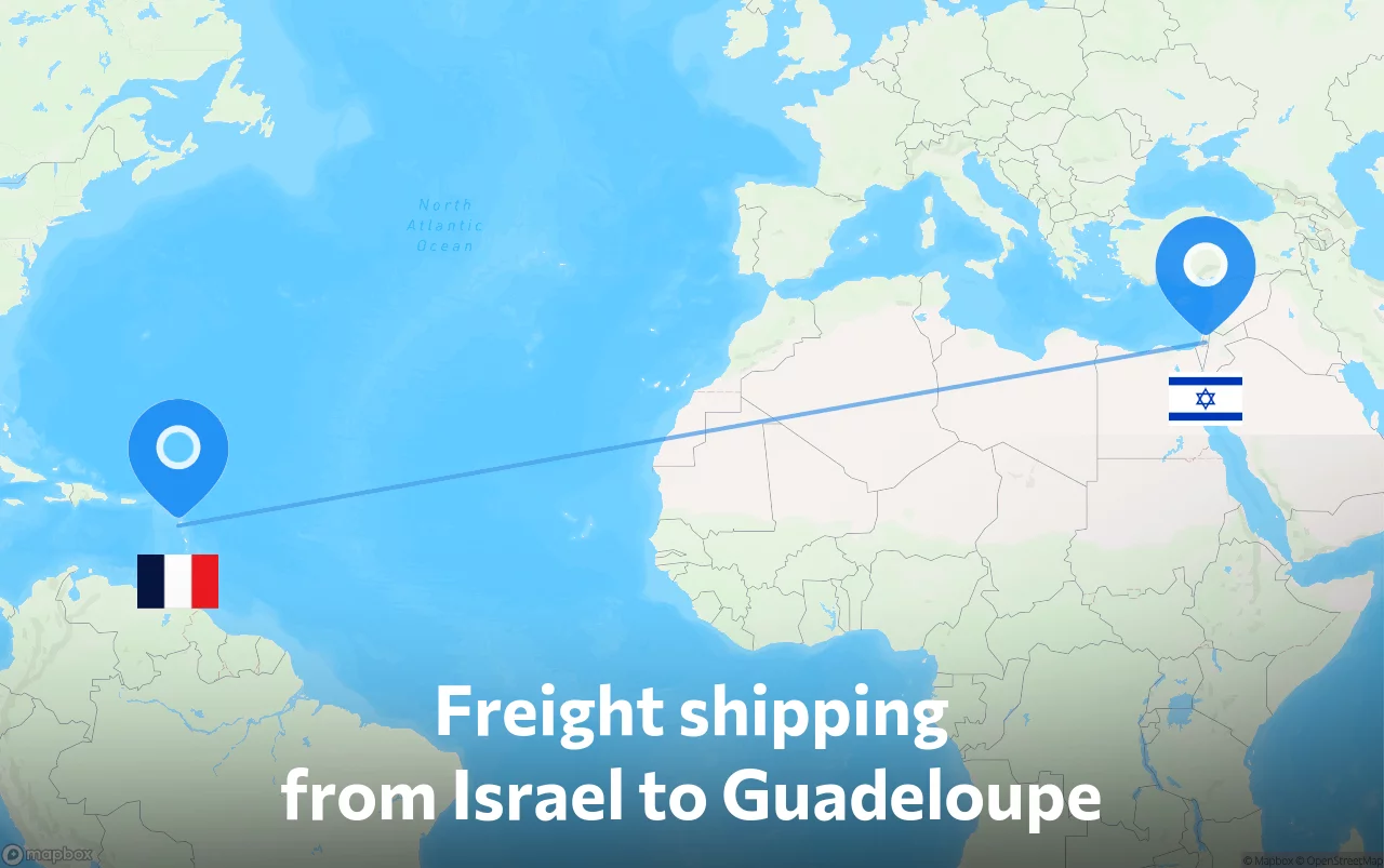 Shipping route from Israel to Guadeloupe