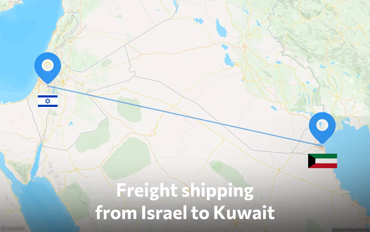 Shipping route from Israel to Kuwait