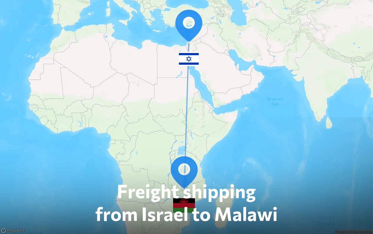 Shipping route from Israel to Malawi