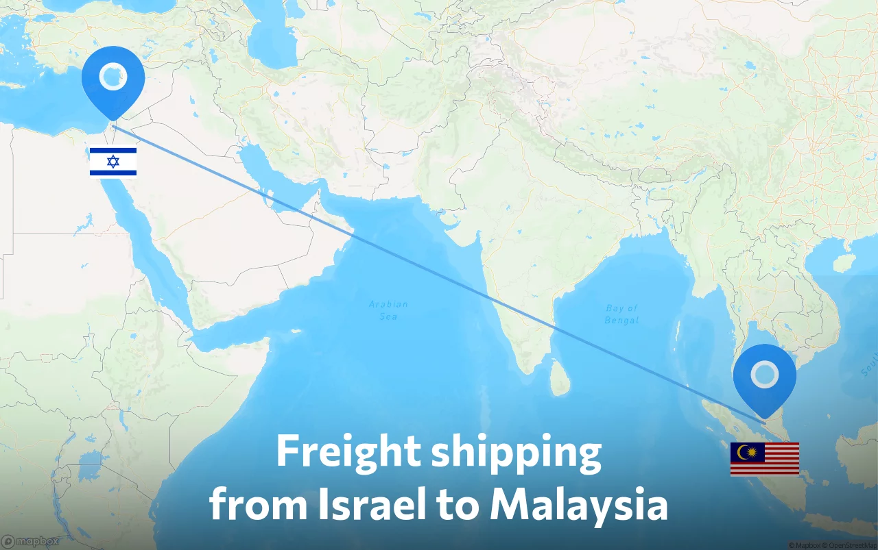 Shipping route from Israel to Malaysia