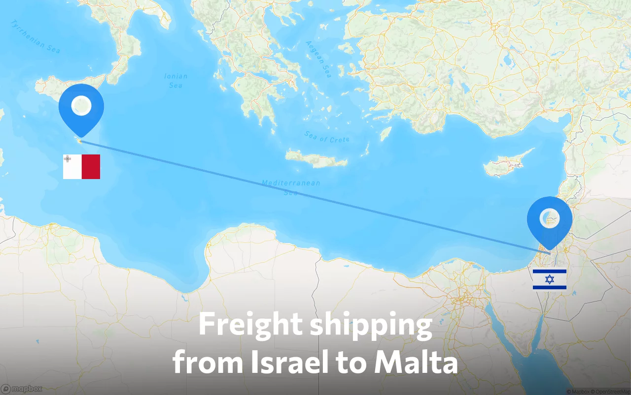 Shipping route from Israel to Malta