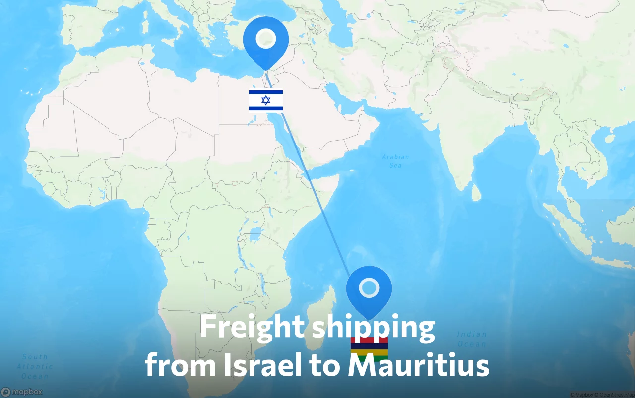 Shipping route from Israel to Mauritius