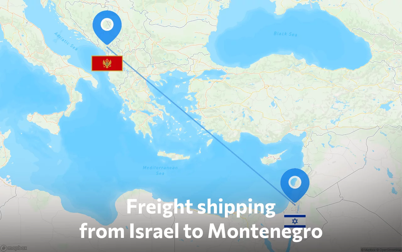Shipping route from Israel to Montenegro