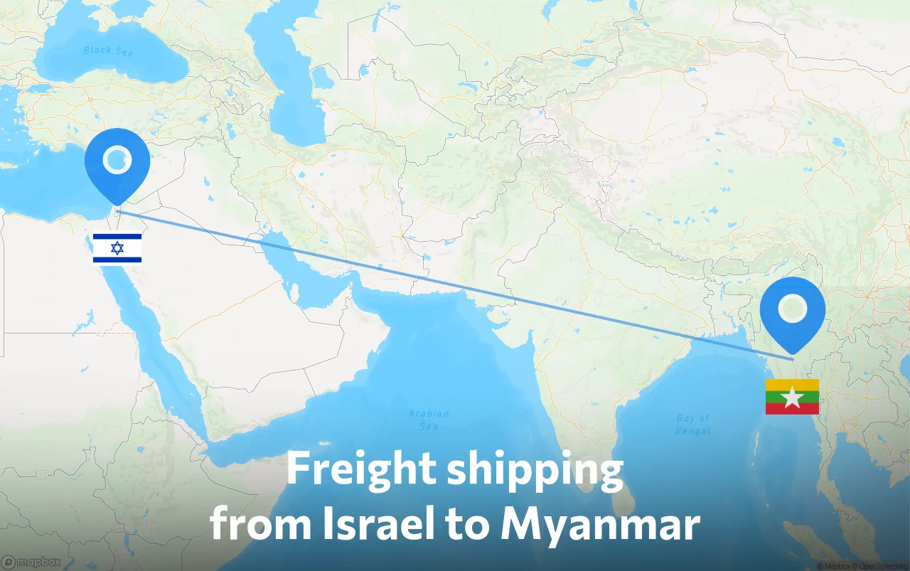 Shipping route from Israel to Myanmar