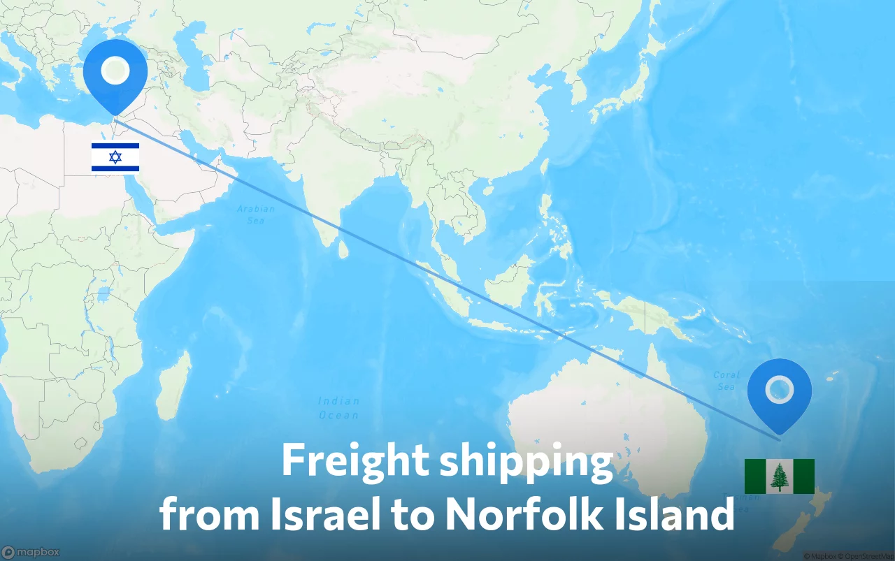 Shipping route from Israel to Norfolk Island