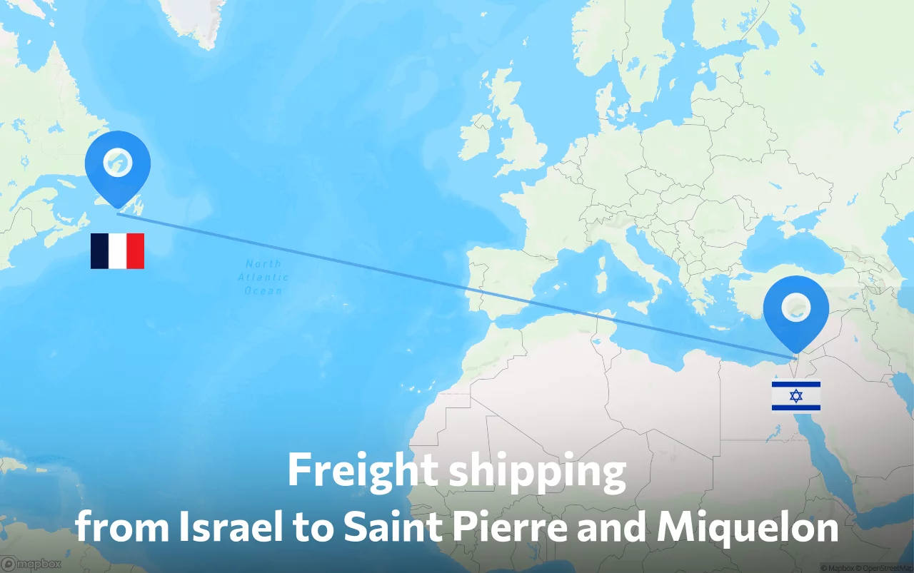 Shipping route from Israel to Saint Pierre and Miquelon