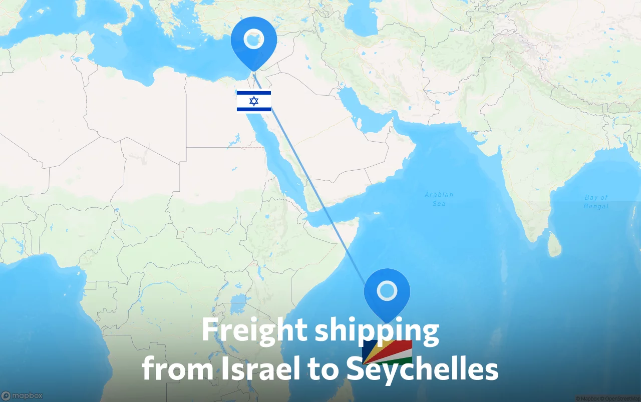 Shipping route from Israel to Seychelles