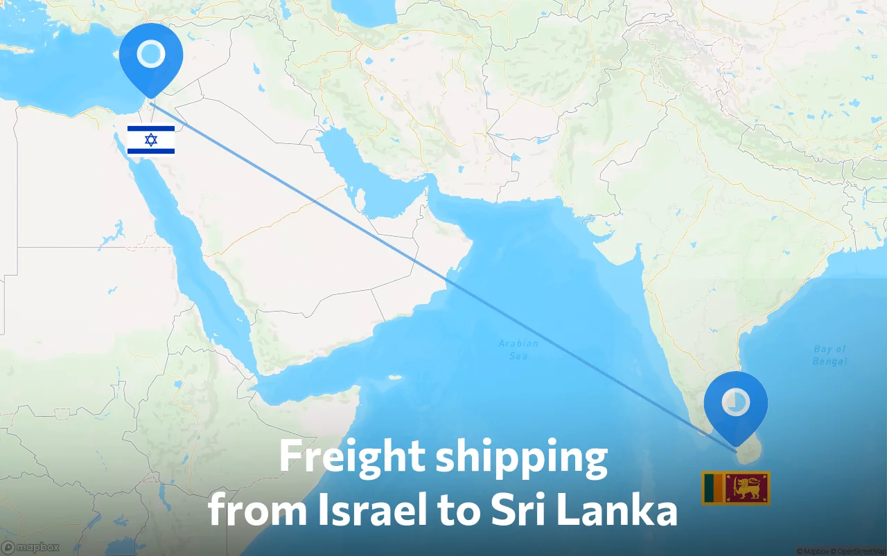 Shipping route from Israel to Sri Lanka