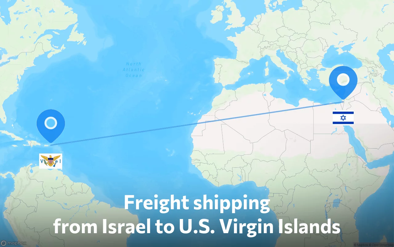 Shipping route from Israel to U.S. Virgin Islands
